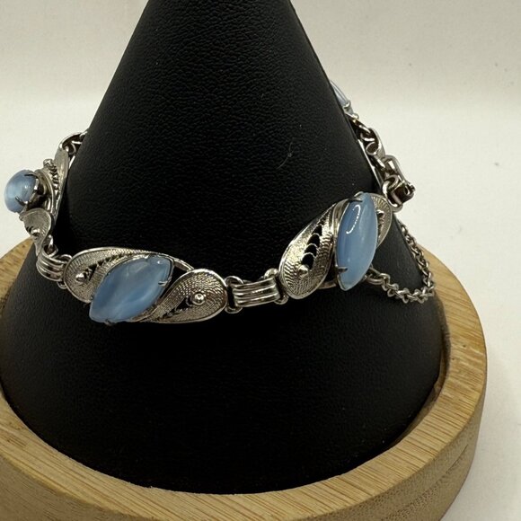 Sterling Silver Blue Moon Stone Bracelet With Safety Chain By Alice Caviness - Picture 4 of 7